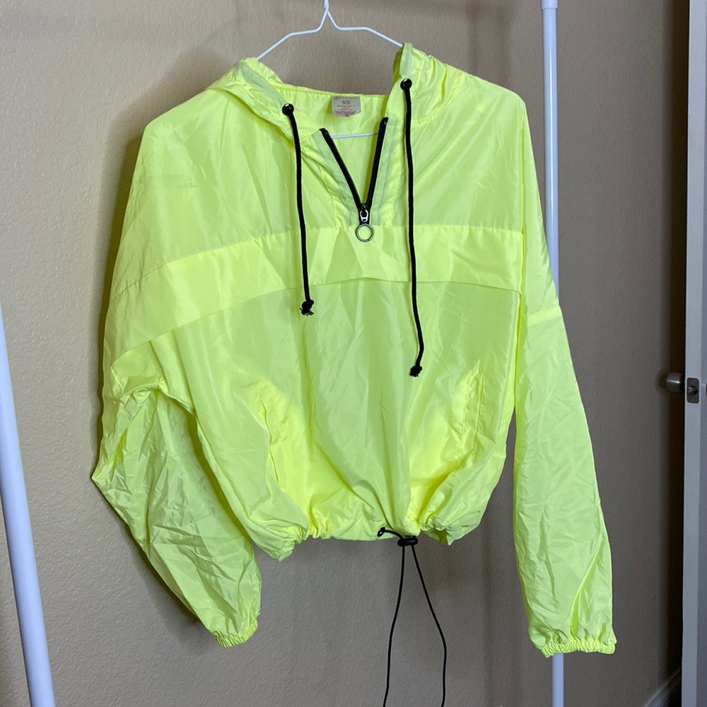 Bright yellow neon cropped wind breaker